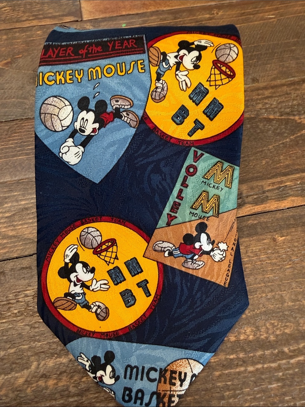 Vintage 90s Mickey Mouse Basket League Silk Necktie Disney Basketball 57"
